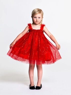 Tiny Universe Tulle Straps Dress in Shimmer Red